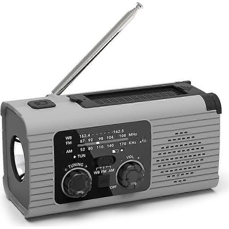 Tragbare 2000mAh LED-Notleuchte mit SOS-Radio, solaraufladbar und FM-Radio, grau, ideal für Camping und Outdoor-Aktivitäten. (1/5)