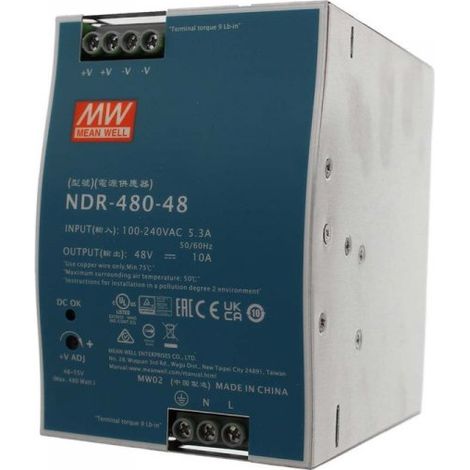 MW MEAN WELL NDR-480-48 Trasformatore Rotaia Industriale 48V 480W 10A Barra Guida DIN Rail Power Supply Input 220V 110V