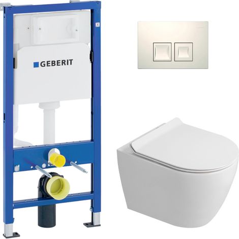 Duofix WC-Pack UP100 + Wand-WC ohne Spülrand Ceramia mit SoftClose-Sitz + weiße Betätigungsplatte (GEBCEPXWT07-IN)