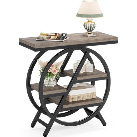 Tribesigns Table d'appoint étroite avec 4 niveaux de rangement - Table de chevet moderne pour salon, bureau à domicile, chambre à coucher - Gris (1/5)