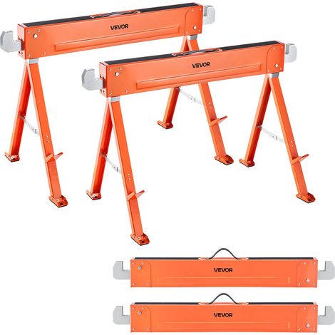 Chevalet de Sciage, Lot de 2, Tréteau de Sciage Pliable, Capacité de Charge 600 kg, avec Pieds Robustes, Patins Antidérapants, Outil Tout en Métal pour Menuiserie, Menuisiers, Bricoleurs Bois (1/5)