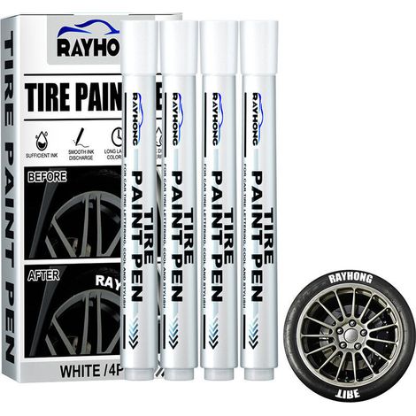 White tire marking pen, waterproof oil-based marker pen for car tires, graffiti marking pen for automotive rubber treads, 4 packs (1/5)