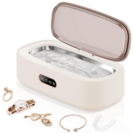 Nettoyeur à ultrasons pour bijoux, lunettes, montres, bagues, argenterie, appareils dentaires – Blanc