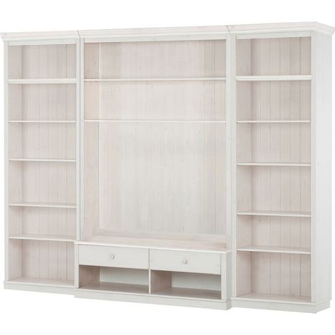 AnitaBibliothèque avec meuble bas TV en pin laqué blanc (1/5)