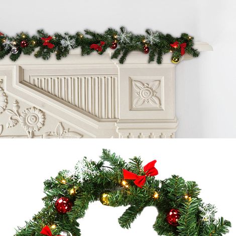 TolleTour Ghirlanda natalizia artificiale, 5 m, 100 LED bianco caldo, con palline, fiocchi di neve e nastri - per interni ed esterni riparati, decorazione pe... (1/5)