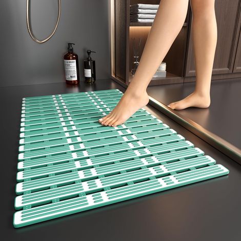 Alfombrilla antideslizante para baño, apta para duchas, de material TPE, con potentes ventosas, fácil de cortar, 40 x 68 cm, color verde.