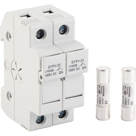 Porte-fusible 2P 32A avec fusibles photovoltaïques 20A pour système solaire 1000VDC (1/5)