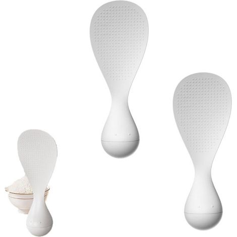 Set di 2 cucchiai da riso antiaderenti in una tazza. Cucchiaio da riso con appoggio per uso domestico. Cucchiaio da riso che non danneggia le pentole. Un valido aiuto in cucina. (1/5)
