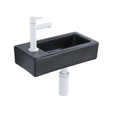 QeramiQ Lave-mains Kit lave-mains - 37.5x18.5x9cm - céramique - trou de robinet gauche - robinet lave-mains mat blanc - bonde de vidage - siphon
