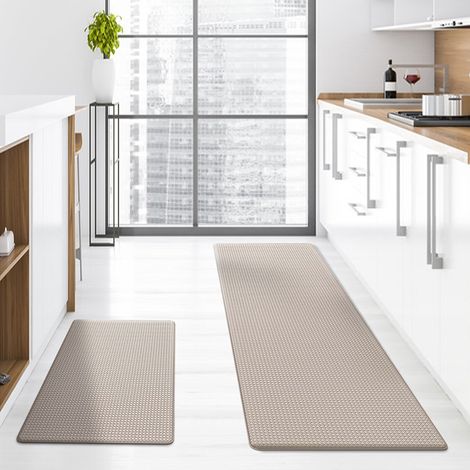 Small single PVC kitchen floor mat, thickened, long strip, leather, waterproof, non-slip, household use, oil and sewage resistant, washable - Beige - 442400.8cm