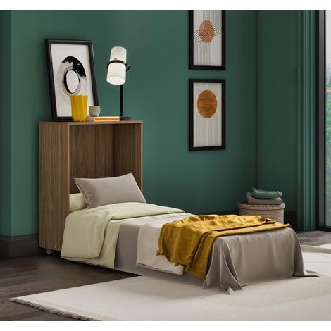 Letto a Scomparsa Magic Noce Chiaro - Salvaspazio, Richiudibile con Materasso Incluso - 100% Made in Italy, Rete ortopedica pieghevole