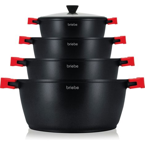 Briebe BLACKT4 Batterie de Cuisine Induction 8 Pièces Aluminium Fonte 4 Casseroles 4 Couvercles Noir (1/5)