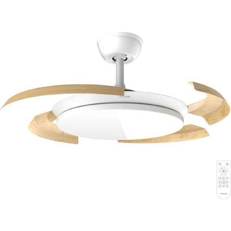 Cecotec Ventilador de Techo con Luz con Aspas Retráctiles EnergySilence Aero 4500 Puzzle Invisible White&LightWood. 30W