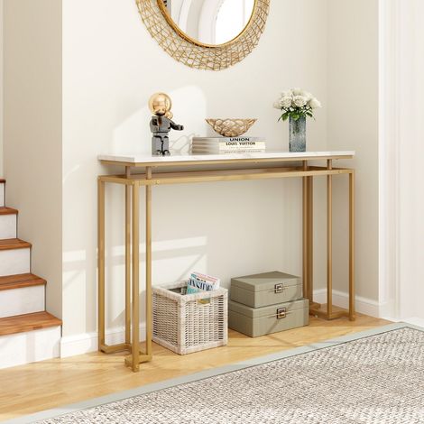 Table Console Console Entrée Effect Marbre Design Géométrique Moderne Cadre en Métal Doré pour Entrée Couloir Salon 120 X 30 X 805 CM Blanc (1/5)