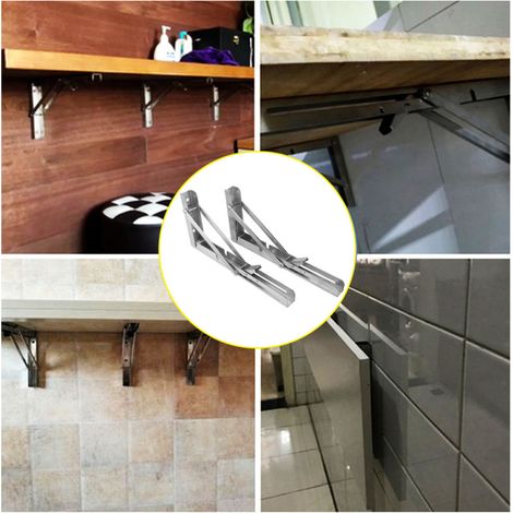 2 supports de table pliants triangulaires de 25 cm (10 pouces) en acier inoxydable, fixation murale pour étagère (1/5)