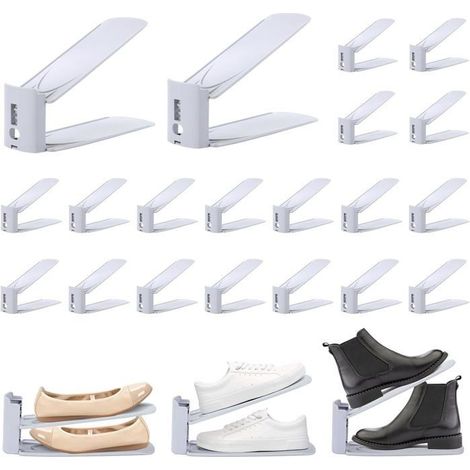 20Pcs Support Chaussures Gain de Place, Rangement Chaussure Réglable à 3 Niveaux, Organisateur Chaussures Antidérapant (1/5)