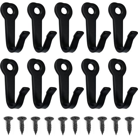 Lot de 10 crochets muraux noirs avec vis – Crochets décoratifs, simples et d'extérieur pour vêtements