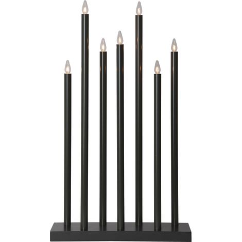 Chandelier Star Trading, 'Holy' en bois et métal, 7 ampoules E10, gris foncé, H 66 cm, L 38 cm