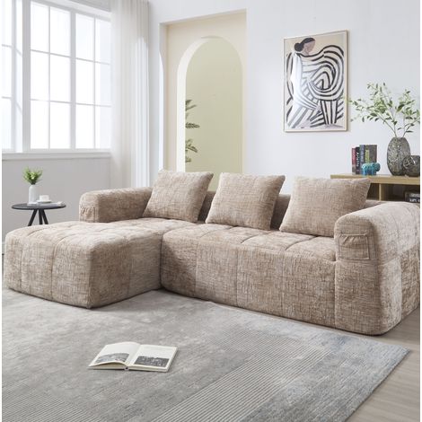 Sofá modular con chaise longue y bolsillo khaki OKMYHOME (1/5)