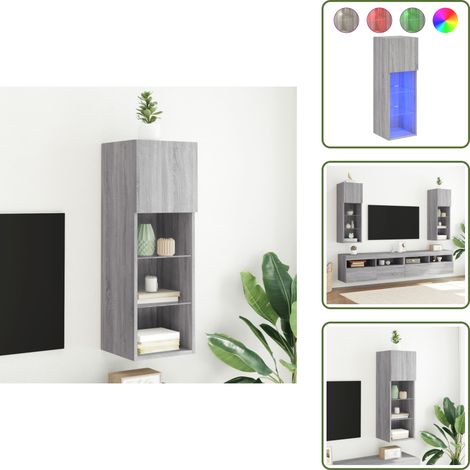 TV-Schrank mit LED-Leuchten Grau Sonoma 30,5x30x90 cm - TV Schrank - Holzwerkstoff Möbel - Regal - Wohnraum Dekoration - Grauer Fernsehtisch (1/5)