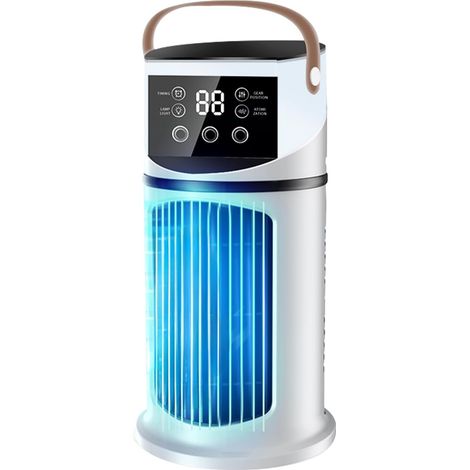 Climatiseur Mobile,4en1 Avec Déshumidificateur,Climatiseur Portable,9 Vitesses,Veilleuse 7 Couleurs,Ventilateur Et Mode Nuit - Silencieux,1-8H Minuteur,Mini Clim pour Chambre, Bureau, Camping (Blanc) (1/4)