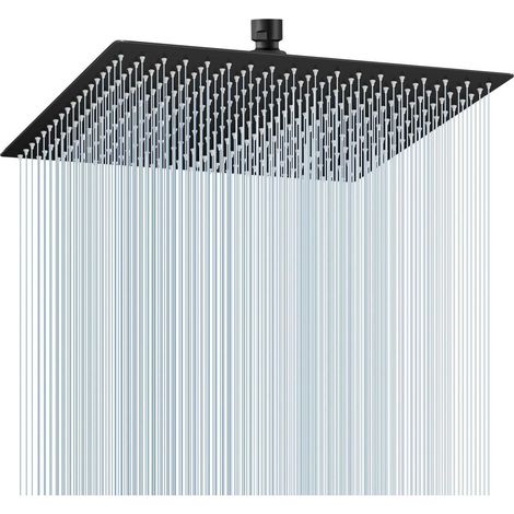40cm Regenduschkopf Eckig Schwarz, Edelstahl, Anti-Kalk-Düsen, Werkzeuglose Montage (1/5)