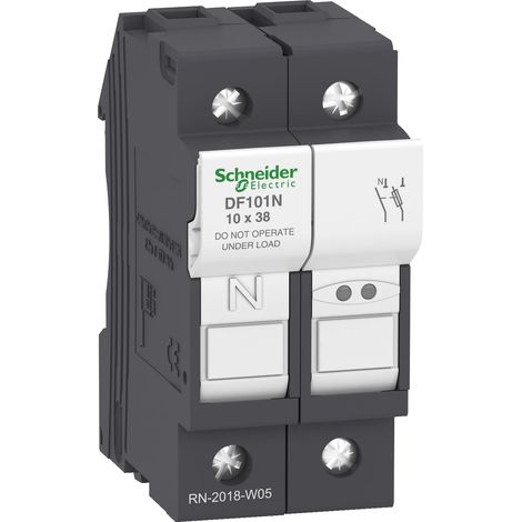 Portafusible TEYS 1P/N 32A 690V AC 10 x 38 mm con bloqueo y montaje en carril DIN (1/2)