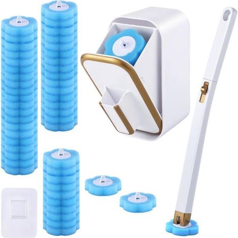 Brosse de toilette jetable - brosse de toilette avec fixation murale - nettoyant anti - calcaire - avec 48 recharges (1/5)