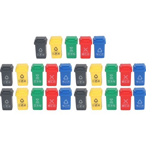 Lot de 25 mini poubelles jouet, petite taille, couleurs mélangées, plastique, conteneur à ordures miniature pour décoration de maison de poupée échelle 1:12 (1/5)