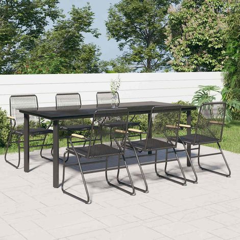 Ensemble à manger de jardin 7 pcs-Salon de jardin Noir Rotin PVC 575671 (1/5)