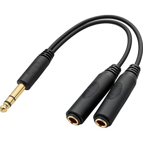 Câble répartiteur 6.35mm, 20cm, Cable Jack 6.35mm Male Vers Double TRS Stereo 6.-35mm Femelle, TRS Female Splitter Cable 6.-35mm Pour Casque Amplificateur Table Mixage Audio (1/5)