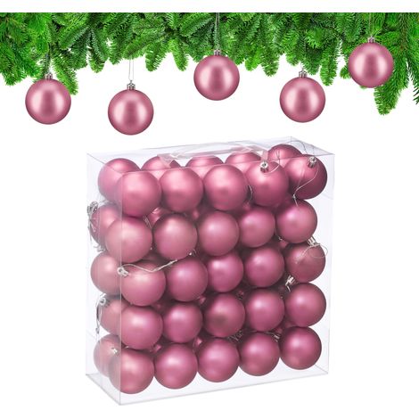 Relaxdays Weihnachtskugeln 50er Set, Weihnachtsdeko, mattes Design, Christbaumkugel, Tannenbaumschmuck in ∅ 6 cm, rosa