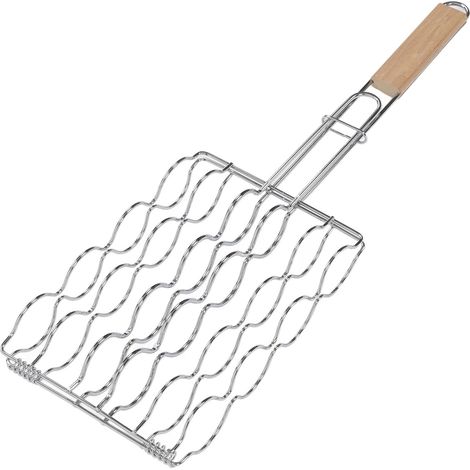 Panier à maïs pour griller, acier inoxydable, manche en bois de hêtre, répartition uniforme de la chaleur, capacité de 4 grains, support idéal pour le camping (1/5)