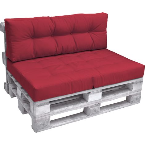 Palettenkissen Outdoor 1x Sitzkissen & 1x Rückenkissen, Rot