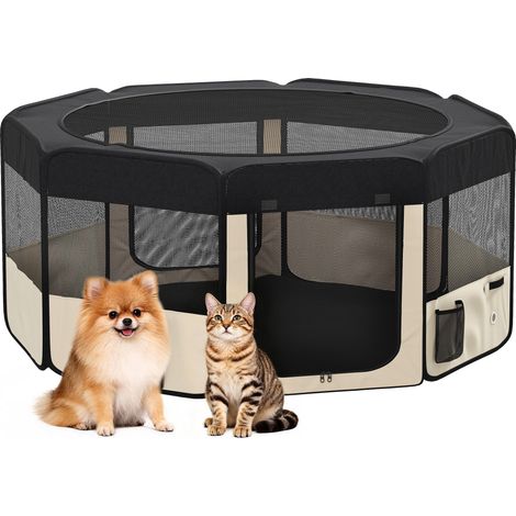 Parc pliable pour chiens et chats, parc portable pour petits animaux, tissu Oxford imperméable, Ø90 x 41 cm, noir (1/5)
