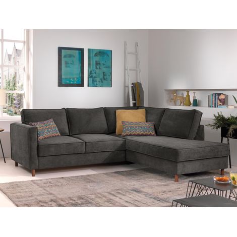Jake - ecksofa mit schlaffunktion - 5-sitzer - aus samt - rechts - dunkelgrau