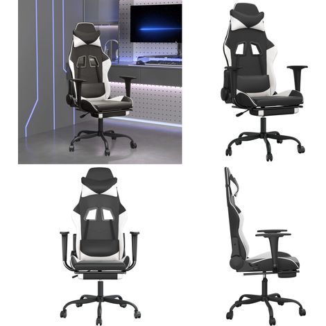 Chaise de jeu avec repose-pied Noir et blanc Similicuir - Chaises Gaming - Chaise Gamer - Fauteuil Gaming - Trône De Jeu - Bureau Ergonomique - Home & Living