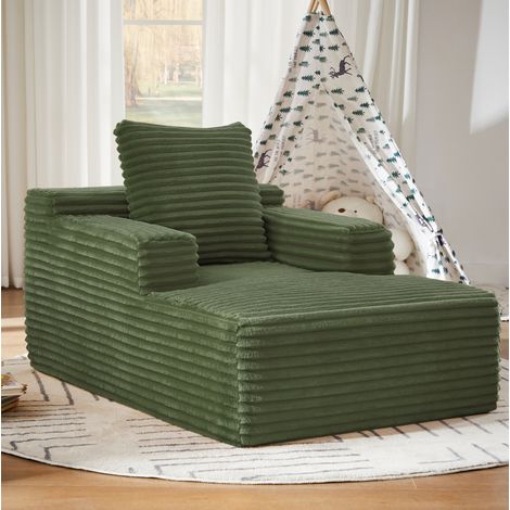 Chaiselongue grün aus Cord mit Schaumstoffpolsterung und Taschenfederkern, ohne Montage (1/5)