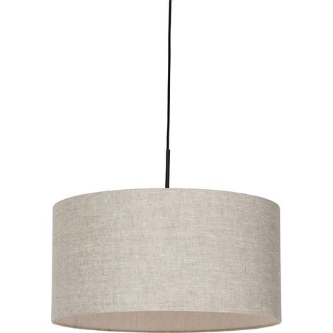 QAZQA Lampada a sospensione con paralume combi - Moderno - Tessuto,Acciaio - Nero/Beige - Tondo Max. 1 x Watt