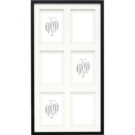 Cadre photo avec double passe-partout - Noir - Pour 6 photos de 10 x 15 cm - En bois MDF - Collage - multivue - Pour accrocher ou poser - S65KK2 P6 10x15cm (1/5)