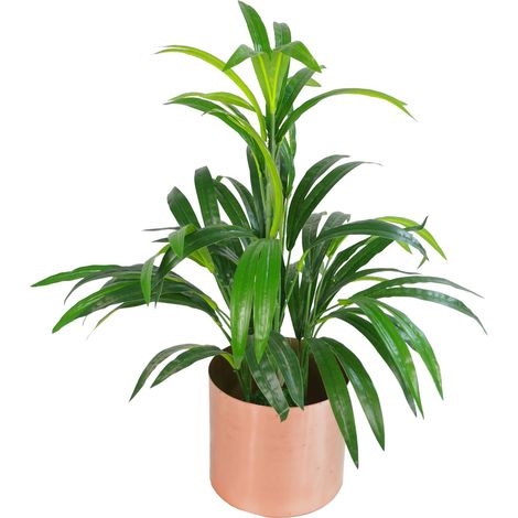 65cm Artificial Bamboo Leaf Shrub with Brushed Copper Planter (1/3)