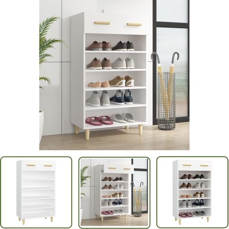 The Living Store Armoire à chaussures Blanc 60x35x105 cm Bois d'ingénierie - Armoire À Chaussures - Meuble À Chaussures - Rangement Chaussures - Étagère À Chaussures - Rangement Intérieur (1/5)