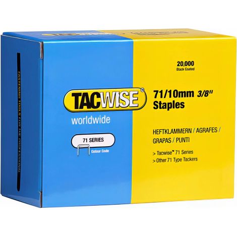 Boîte de 20000 agrafes galvanisées de type 71 L. 10 mm - TA-0369 - Tacwise - -