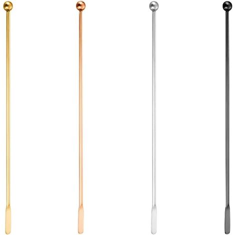 Set di 4 bastoncini per mescolare cocktail in acciaio inox, ideali per caffè e cocktail, riutilizzabili e perfetti per bar, caffetterie, matrimoni e compleanni. (1/5)