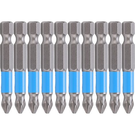 Lot de 10 embouts cruciformes PH2 50mm S2 magnétique antidérapant pour visseuse électrique, idéal pour meubles domestiques (1/5)