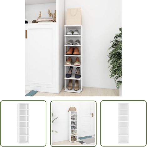 The Living Store Schuhschrank Weiß 27,5x27x102 cm Holzwerkstoff - Schuhschrank - Holzwerkstoff - Weißer Schrank - Garderobe - Regal (1/5)