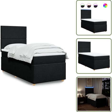 The Living Store Boxspringbett mit Matratze Schwarz 90x190 cm Stoff - Boxspringbett - Doppelbett - Bettenrahmen - Schlafzimmermöbel - LED Beleuchtung (1/5)