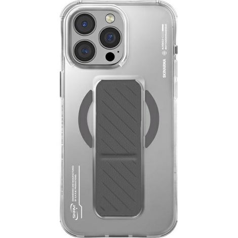 Funda Skinarma Axon para iPhone 16 Pro de 6.3 pulgadas con carga magnética y soporte de agarre, color titanio. (1/5)