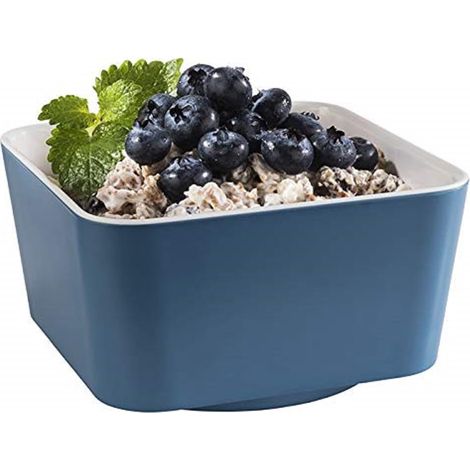Bol carré en mélamine Blanc/bleu 13 x 13 cm Hauteur 7 cm Capacité 0,6 l (1/5)