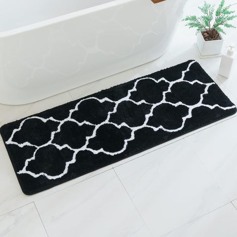 Alfombrilla de baño rectangular con estampado marroquí, antideslizante, para la entrada de la ducha, suave y cómoda, de microfibra afelpada, 45 x 120 cm, color negro.